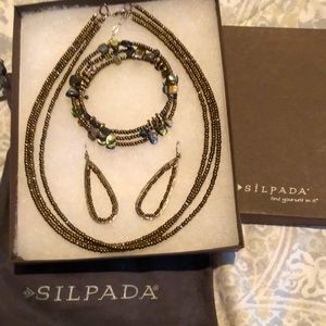 Bronze color glass bead and 925 silver necklace, bracelet and earrings.